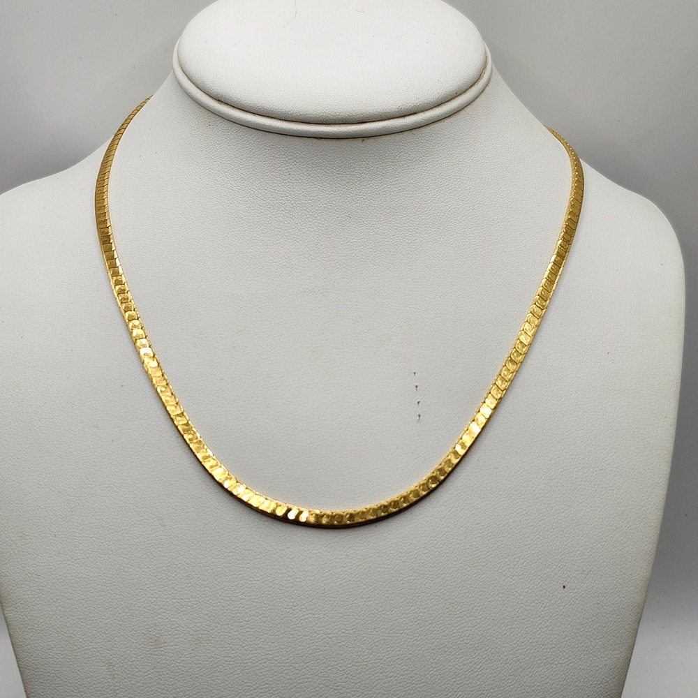 Gold Tone Flat Cobra Link Chain Necklace Korea Vintage Lobster‎ Clasp 18 Inch